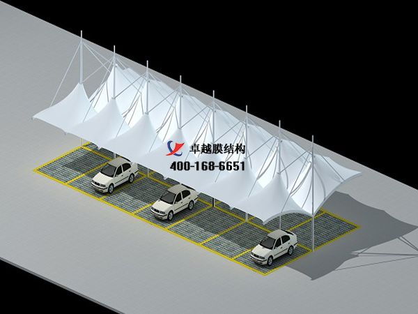 酒泉<font color='red'>膜結(jié)構(gòu)車棚</font>【酒泉鋼鐵集團有限公司-停車棚】設計施工案例