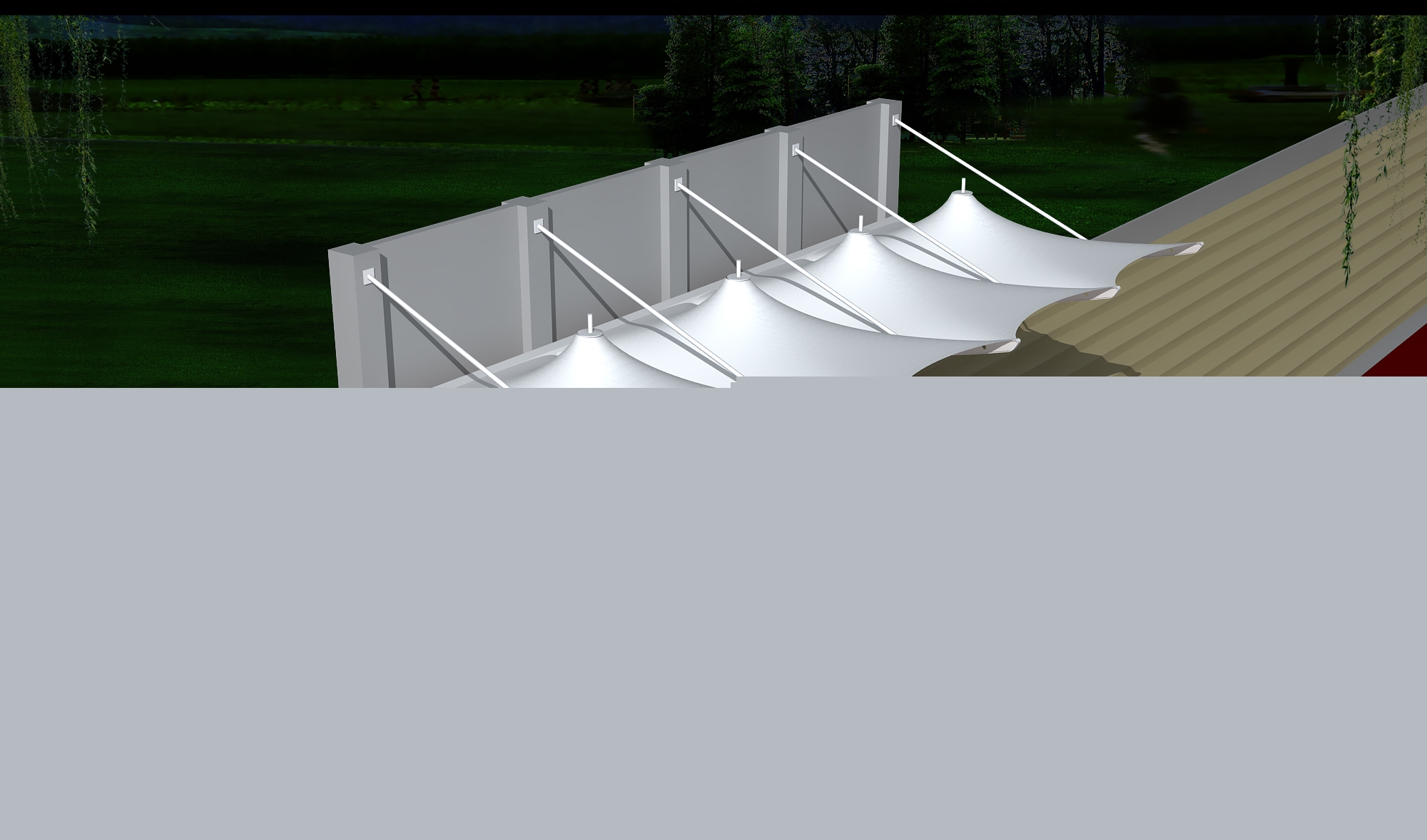 淳化體育公園膜結(jié)構(gòu)【看臺(tái)雨棚】門(mén)球場(chǎng)案例